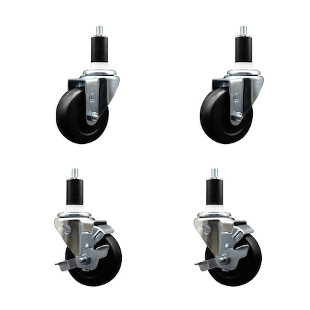 Service Caster 3.5'' Hard Rubber Wheel Swivel 1-3/8'' Expand Stem Caster Set 2 Brakes, 4PK SCC-EX20S3514-HRS-2-TLB-2-138